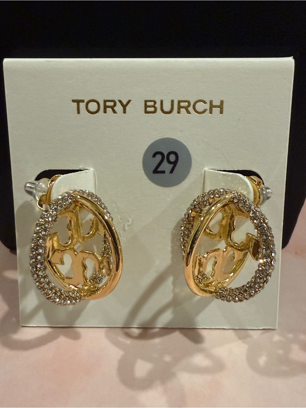 Tory Burch | Gold Plated Logo & Crystal Drop Earrings| Sm/Med